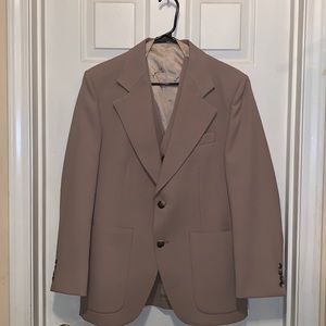 Joe Namath Beige Tan Professional Blazer Suit Jacket and Vest Combo Sz S 39.
